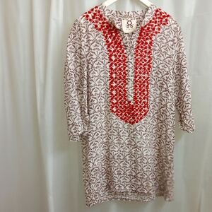 FIGUE 100% Cotton Lotus Print Red Beads Tunic- Size: M **RARE!***